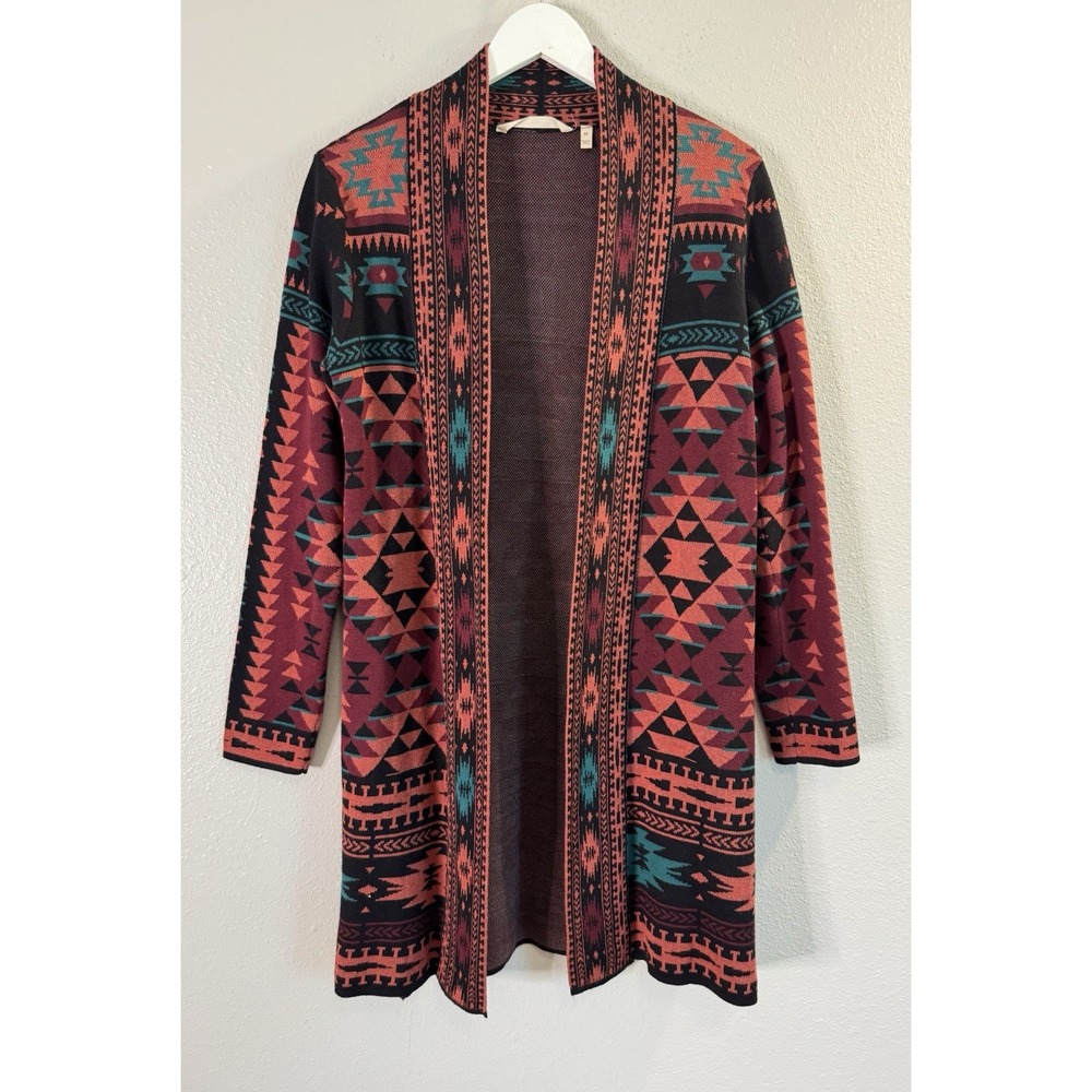 Soft Surroundings Southwestern Aztec Duster Cardigan Boho Geometric Cotton XS